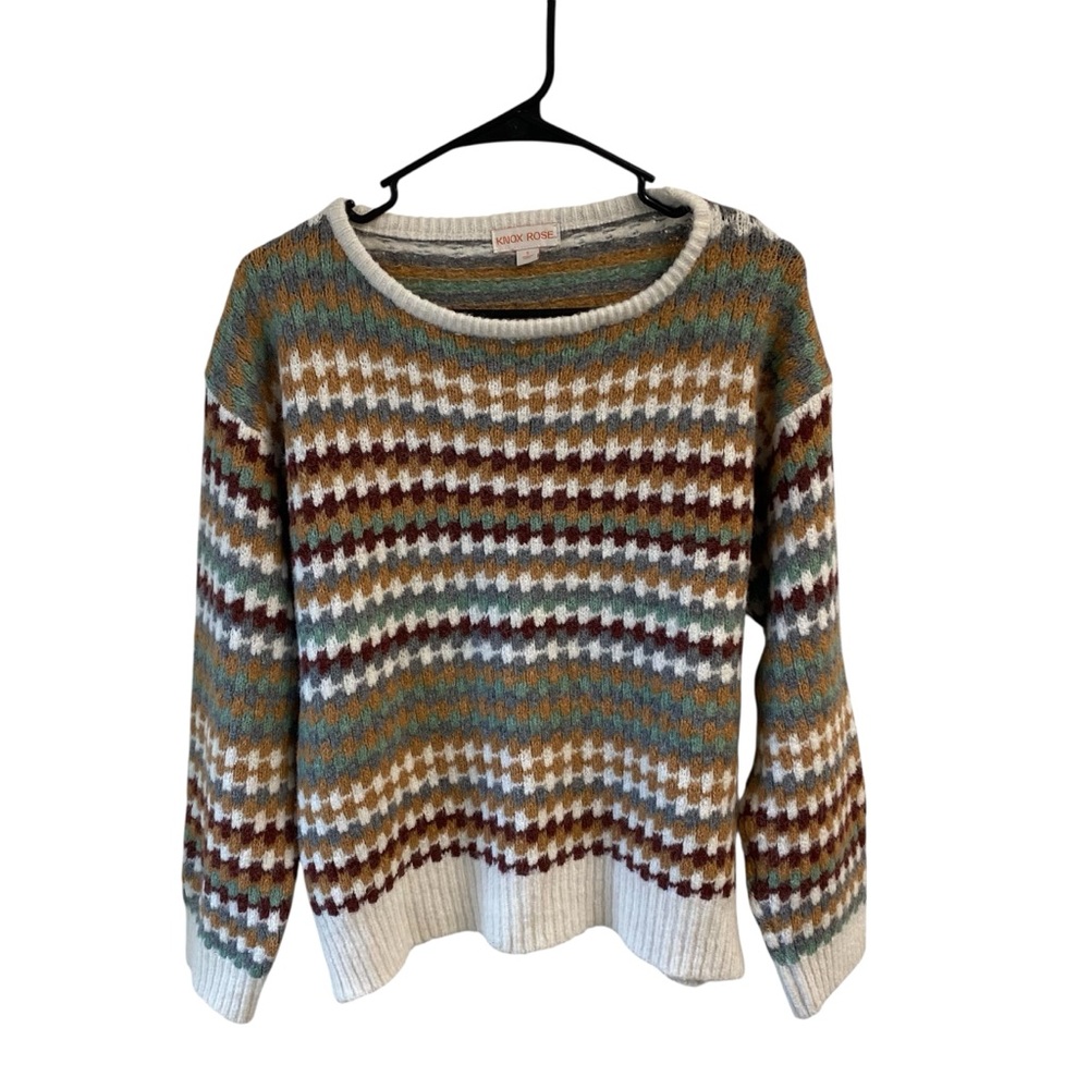 Knox Rose Multicolor Fair Isled Geometric Pull On Loose Fit Boxy Sweater Small